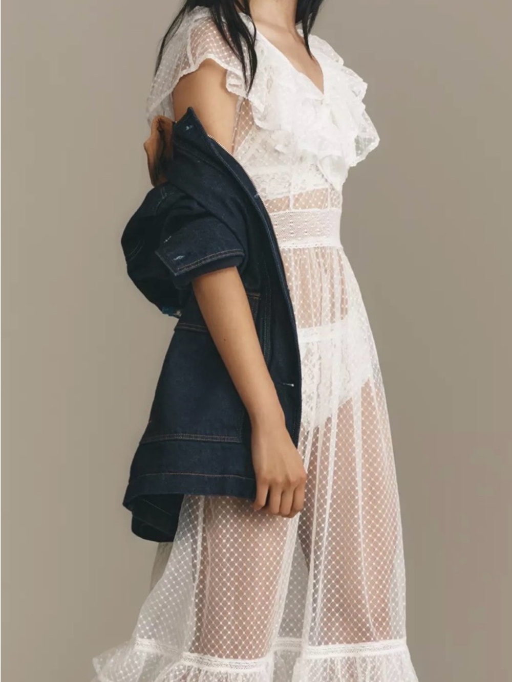 NWT By Anthropologie Ruffle Sheer Mesh Maxi Dress